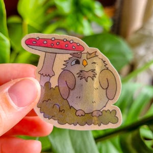 Sticker mignon hibou champignon autocollant | sticker holographique Animal | Autocollant décoratif