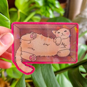 Sticker mignon "Chat dans une boite" | Sticker holographique | Illustration mignonne | Cadeau pour amoureux des chats
