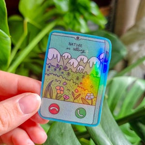 Sticker "Téléphone nature" | Sticker holographique | Illustration nature | Autocollant pour ordinateur