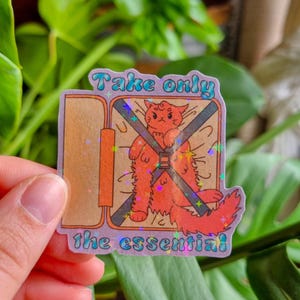 Sticker mignon "Chat Valise Take only the essentiel" | Sticker holographique | Illustration mignonne | Cadeau pour amoureux des chats