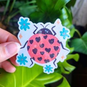 Sticker mignon "Coccinelle" | Sticker holographique | Illustration mignonne | Cadeau pour amoureux des animaux