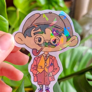 Sticker mignon "Personnage détective" | Sticker Holographique | Illustration mignonne | Autocollant pour ordinateur