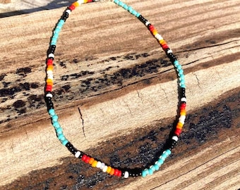 Turquoise Southwestern Beaded Necklace Choker
