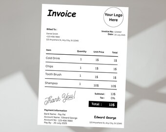 Minimalist Business Invoice Template – Modern Boho Design (Editable in Canva)