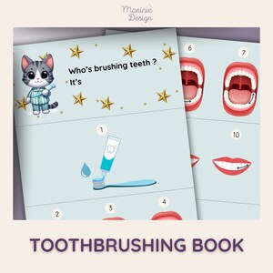 Libro de cepillado de dientes para niños - Cuadro de rutina diaria divertido - Rastreador y libro de cuentos | Guía de rutina dental interactiva y educativa imprimible