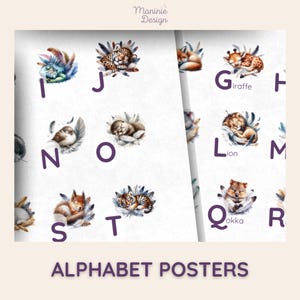 Póster del alfabeto A-Z con animales | Arte de pared relajante con letras ABC para guardería | Inspirado en Montessori | Descarga digital | Formato 30x40cm