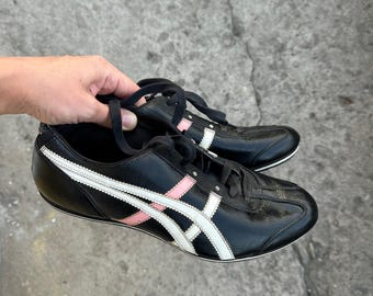 Zapatillas Asics vintage / Zapatillas negras estilo años 2000 con raya rosa (EU 39)