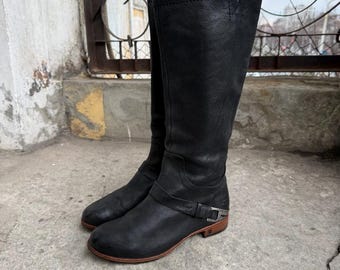 Vintage zwarte leren rijlaarzen UGG | Kniehoge moto-stijl