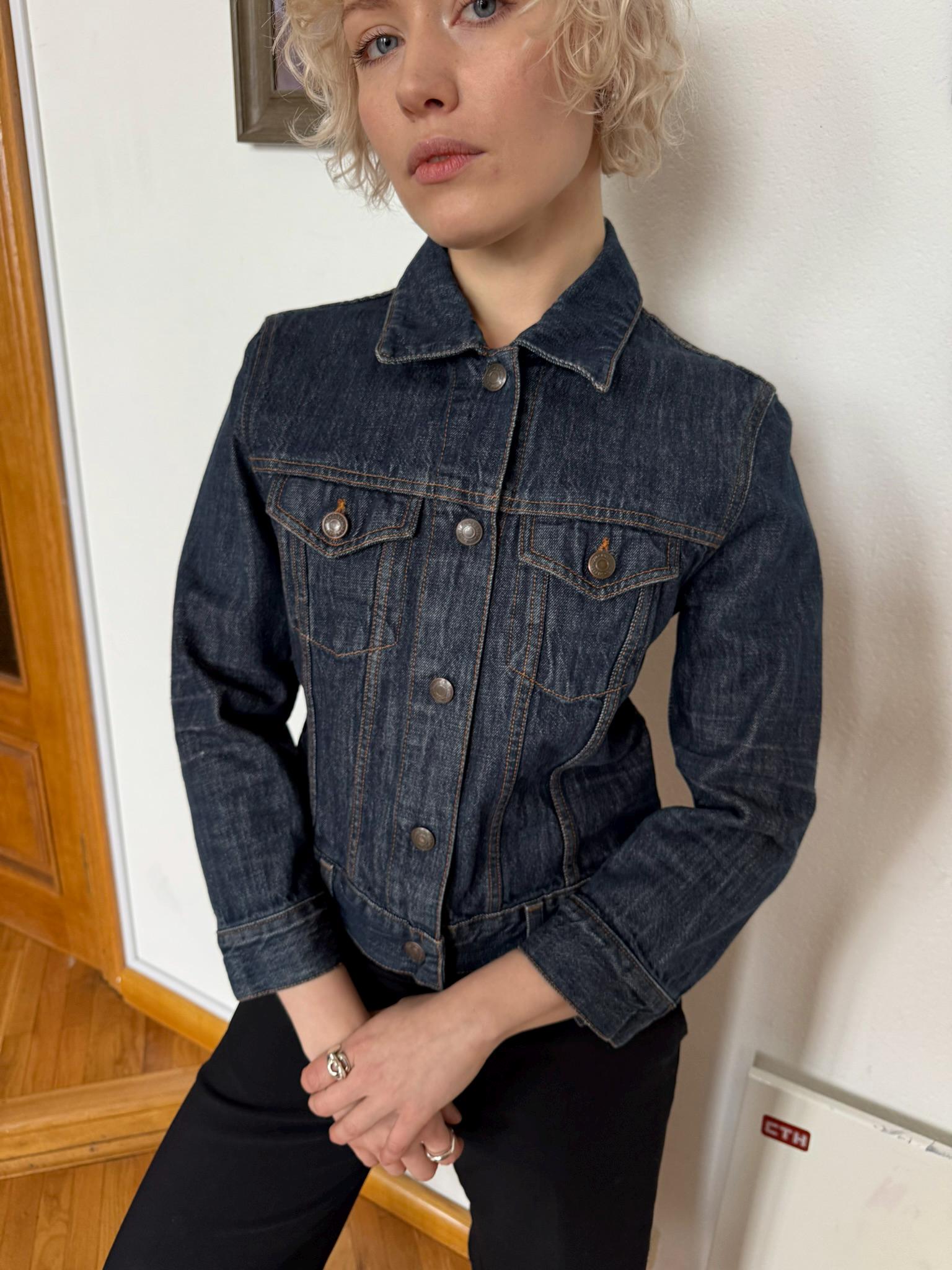 DKNY Y2K Dark Wash Fitted Denim Trucker Jacket – Minimal NYC Style 