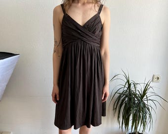 Vintage Braunes Wickelkleid : XS-S Knie Länge