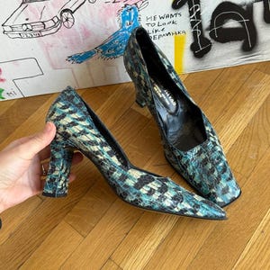 Escarpins vintage Gomez Rivas à imprimé python : talons carrés des années 90, pointure 40