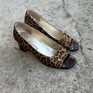 Vintage Peep Toe Pumps Russell & Bromley Leopard Heels EU 36 90s Animal Print Shoes