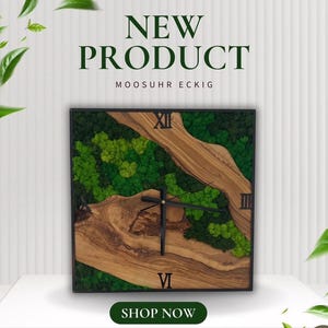 Moss clock round with preserved moss and real wood 40 cm diameter moss picture Iceland moss clock