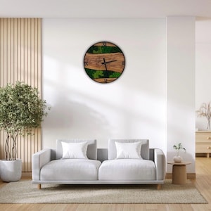 Moss clock round with preserved moss and real wood 40 cm diameter wall picture moss picture
