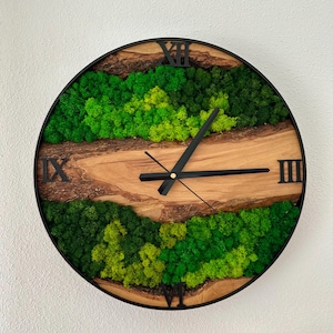 Moss clock round with preserved moss and real wood, 40 cm diameter, wall clock, wall picture moss picture, personalized gift