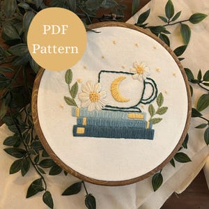 Patrón de bordado floral para taza de té / Manualidad para principiantes (Patrón en PDF)
