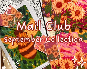 Snail Mail Print Club September Collection – Cottagecore Sunflower Bee Stationery Bookish Bundle