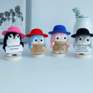 Personalized Penguin Gift,Crochet Positive Penguins,Cute Handmade Crochet Penguin,Positive Penguin,Desk Decor, Cute Crochet Pocket Penguin