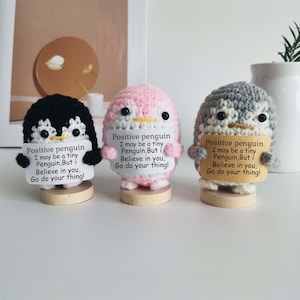 Crochet Positive Penguins,Cute Handmade Crochet Penguin,Positive Penguin,Desk Decor, Personalized Penguin Gift,Cute Crochet Penguin Dino