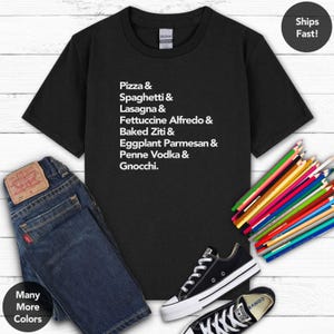 The Italian Foodie Kid | Italian Food Shirt, Pasta Shirt, Italian Food, Pizza, Spaghetti, Lasagna, Baked Ziti, Penne Vodka, Eggplant Parm