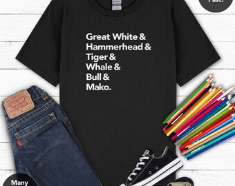 The Shark Kid | Camiseta para amantes de tubarões, tubarão-martelo, tubarão-branco, Semana do Tubarão, tubarão-baleia, presente de biologia marinha, presente de tubarão, camiseta de tubarão