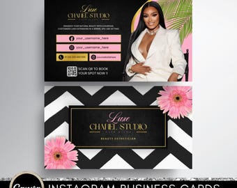 Business Card Canva Template QR Code, Luxury instagram Business Card, Esthetics, Braid, PMU Business Cards, Lash Tech, Glam Business Card