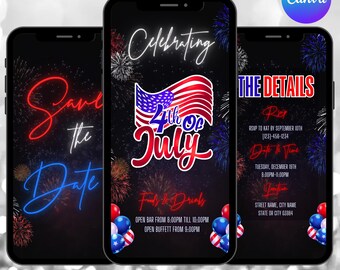 Animated 4th of July Invitation: Patriotic Party Evite (Digital Download, Canva Template