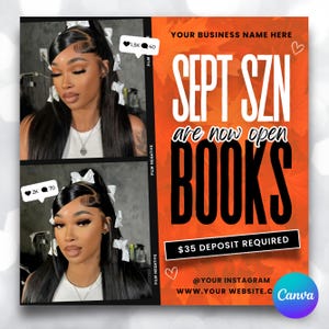 Editable September 2025 Y2K Booking Flyer, September Books Now Open Flyer | Appointment Booking Flyer for Hair MUA Lashes Nails Braids canva