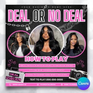Deal Or No Deal Flyer, Deal or No Deal Hair Nail Lash Braids Makeup MUA Wig Flyer, September Booking Flyer, Canva Editable, Instant Download