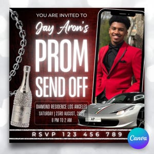 Red and Black Prom Send Off Flyer: Glam Event Invite (Editable Canva Template)