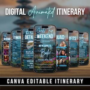 Digital Travel Itinerary, Travel Itinerary, Birthday Weekend Invitation, Weekend Itinerary, Digital Schedule, Girls Trip, DIY Canva Editable