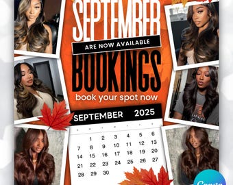 Editable September Booking Flyer: Fall Beauty Promotions Canva Template (Digital Download)