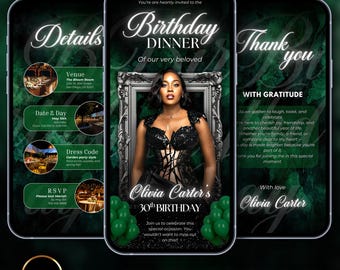 Elegant Birthday Dinner Invitation: Green Editable Template (Digital Download)