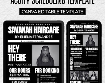 DIY Acuity Site ,Acuity Scheduling Template Hair black and white , Canva Template, Hair Artist Business Website, Hairstylist Acuity Template
