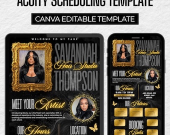 DIY Acuity Site ,Acuity Scheduling Template Hair black and white , Canva Template, Hair Artist Business Website, Hairstylist Acuity Template