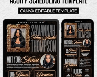 DIY Acuity Site ,Acuity Scheduling Template Hair black and white , Canva Template, Hair Artist Business Website, Hairstylist Acuity Template
