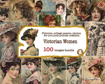 100 Victorian Women Image Bundle Printable Kit Victorian Era women, collage Junk Journal Scrapbooking Bullet Journal TheGingerbreadPrints