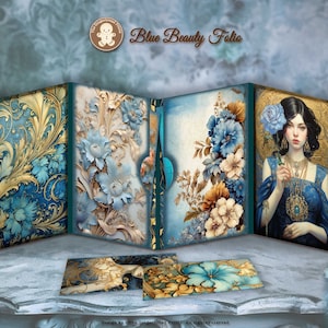 Blaue Schönheit Folio Printable Kit Junk Journal Scrapbooking Bullet Journal Papierhandwerk TheGingerbreadPrints