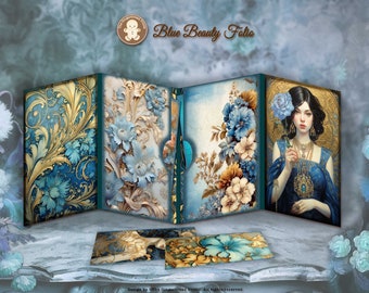 Blue Beauty Folio Printable Kit Junk Journal Scrapbooking Bullet Journal Paper craft TheGingerbreadPrints