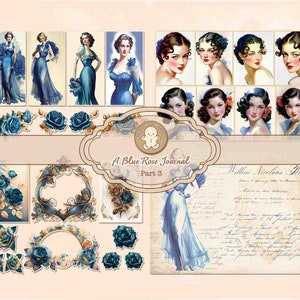 Dziennik Blue Rose Część 3 Zestaw do druku Dużo kwiatów Motyle Rozmyte obrazy cięte Arkusze kolażu Dziennik śmieci TheGingerbreadPrints