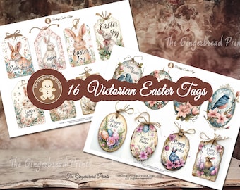 16 Victorian Easter Tags Printable Kit for Junk Journal Scrapbooking Paper Craft Gift Card    TheGingerbreadPrints