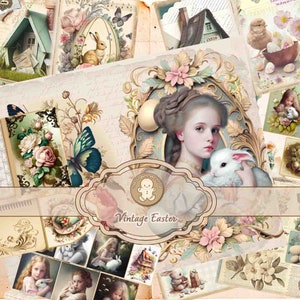 Kit stampabile di Pasqua vintage Bellissimi fogli di collage Pagine Folio Notebook Copertine di libri Tasche Tag Pagine di diario spazzatura TheGingerbreadPrints