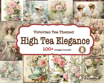 100+ High Tea Elegance Image Bundle Printable Kit Victorian Tea Party Junk Journal Scrapbooking Bullet Journal TheGingerbreadPrints