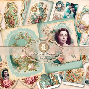 Teal & Pink Romance Parte 3 Kit stampabile Bellissimo quaderno intricato Folio Copertine di libri Tasche Tag Pagine di diario spazzatura TheGingerbreadPrints