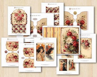 Vintage Fashion Folio Printable Kit Journal Pages Post Cards Tags Stickers Collage sheets Junk Journal TheGingerbreadPrints