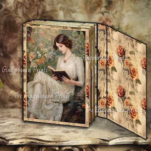 Kit stampabile per diario di lettura Bellissima signora vintage che legge immagini di pagine di diario Collage per diario spazzatura TheGingerbreadPrints