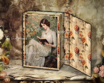 Reading Journal Printable Kit Beautiful Vintage Lady Reading Images Journal Pages Collage For Junk Journal TheGingerbreadPrints