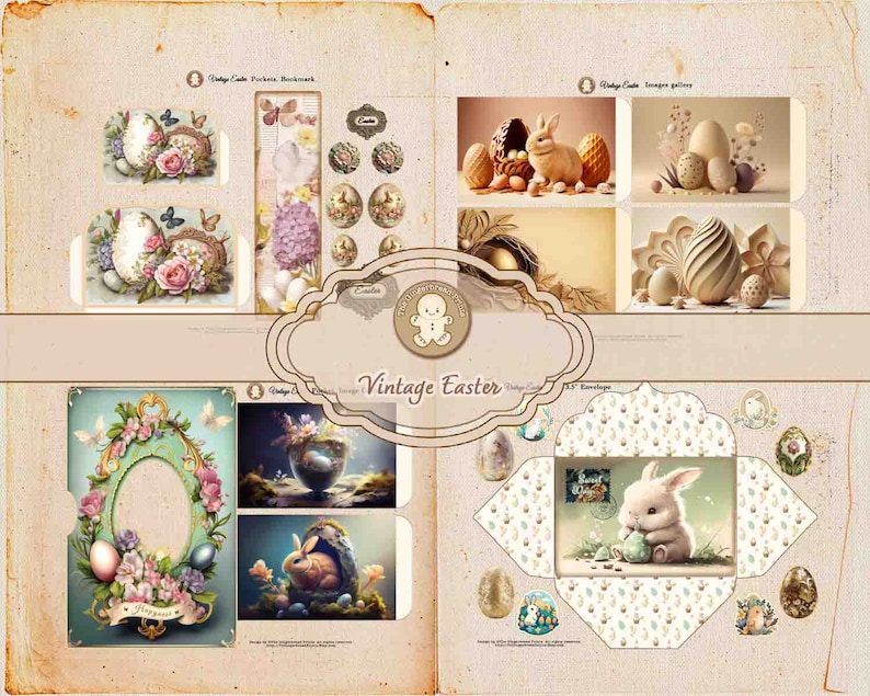 Vintage Easter Printable Kit Beautiful Collage Sheets Pages Folio ...