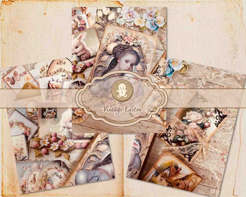 Vintage Easter Printable Kit Beautiful Collage Sheets Pages Folio ...