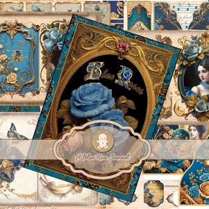 Eine blaue Rose Journal Teil 1 Printable Kit Journal Deckblatt Seiten Postkarten Tags Aufkleber Collagesheets Junk Journal TheGingerbreadPrints